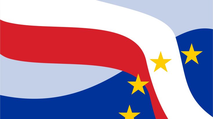 biała flaga na tle flagi unii europejskiej